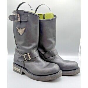 Harley Davidson 91135 Black Leather Harness Engineer Boots Men 9.5 Wide